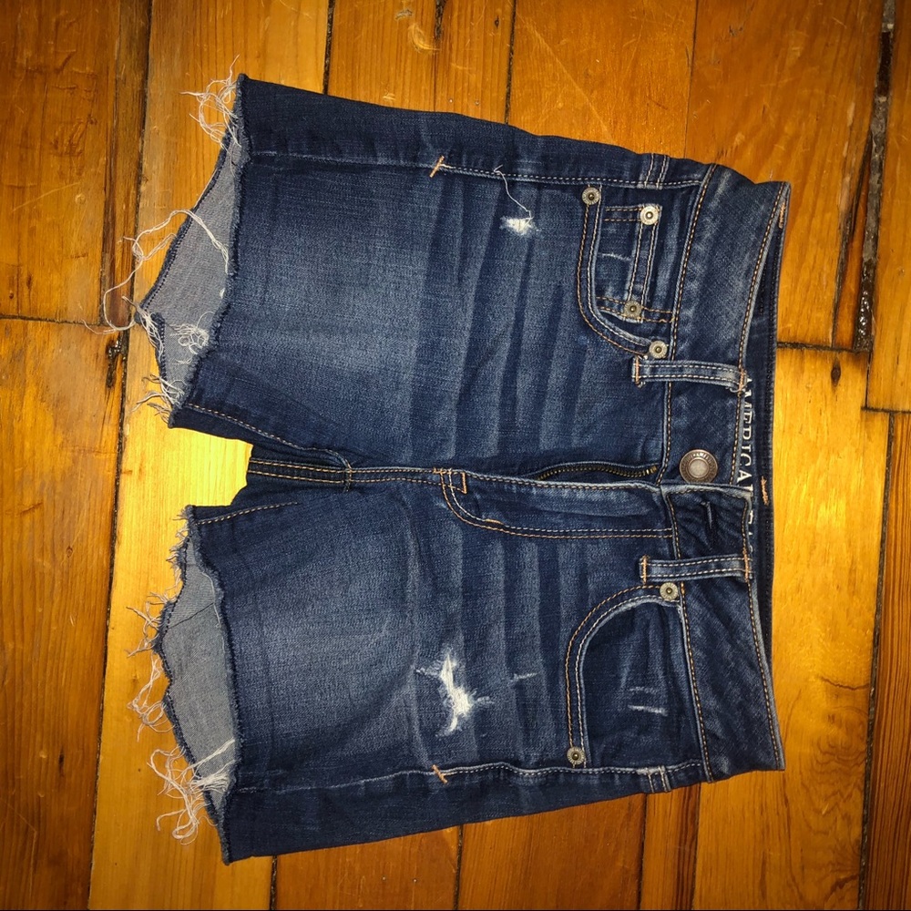 Navy Denim shorts distressed